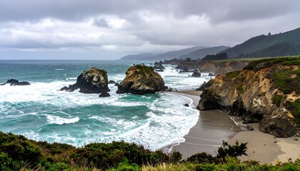 Rugged coastline under a stormy sky