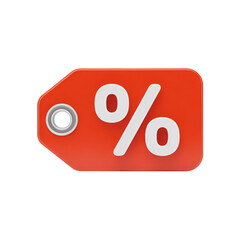 Red Price Tag with Percentage Symbol and Silver Grommet on Black Background label sale