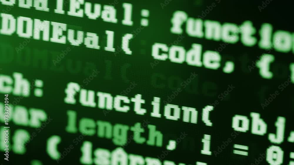 Wall mural close up of computer monitor screen with green programming code, hacker background, software develop