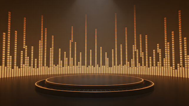 Stage with Golden Equalizer and Podium Keywords: stage, podium, equalizer, sound, music, audio