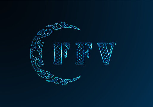 Low poly letter logo FFV design. FFV letter logo low poly vector design on blue color gradient background. FFV logo low poly design