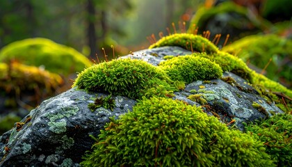 Moss-covered rocks in a forest