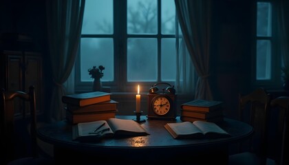 Cozy Living Room with Vintage Clock and Books