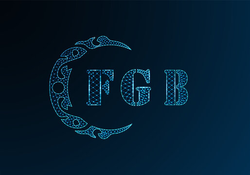 Low poly letter logo FGB design. FGB letter logo low poly vector design on blue color gradient background. FGB logo low poly design