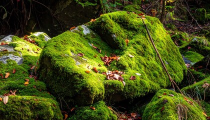 Moss-covered rocks in a forest (1)