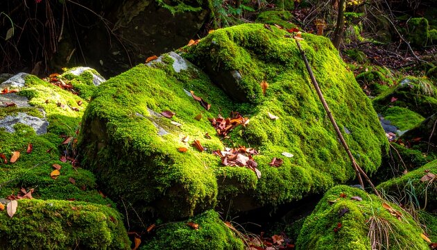 Moss-covered rocks in a forest (1)