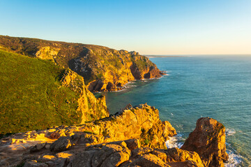 View of the Atlantic Ocean from Cabo da Roca. Cabo da Roca or Cape Roca is westernmost cape of...