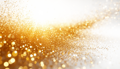 Golden glitter bokeh glowing and sparkling for insertion into any background on an isolated PNG background, ready-made clipart for the designer
