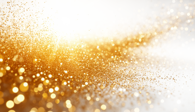 Golden glitter bokeh glowing and sparkling for insertion into any background on an isolated PNG background, ready-made clipart for the designer