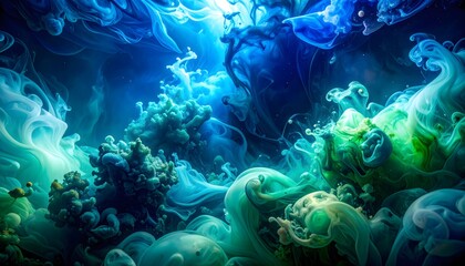 Fototapeta premium Abstract swirling paint creating dynamic blue and green colors