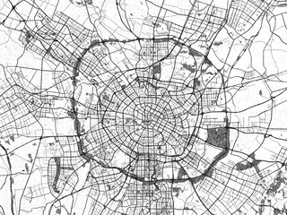 Illustrated map of Chengdu, China, in black and white hand-drawn digital style.