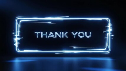 Thank You Neon Sign with Blue Light and Reflection on Dark Background - Powered by Adobe