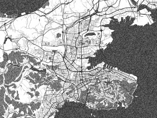 Fototapeta premium Monochrome sketch map of Dalian, China, ideal for posters, prints, and travel design.