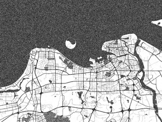 Hand-drawn style black and white city map of Haikou, China, ready for wall art or editorial projects.