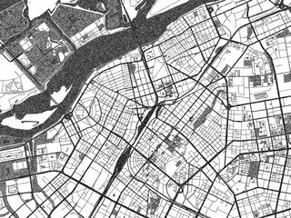 Obraz premium Minimal poster-style map of Harbin city center, China, hand-drawn style in monochrome.