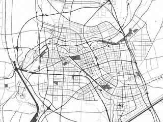 Fototapeta premium Decorative black and white map of Huaian, China, rendered in sketch-like style.