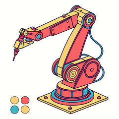 Colorful robotic arm with tool on white background