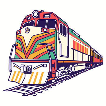 Colorful retro train engine vector illustration locomotive