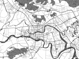 Illustrated city map of Jieyang, China, in black and white, showing roads and textures.