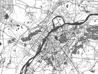 Obraz premium Minimalist monochrome city map of Nanjing, China, illustrated with urban detail.