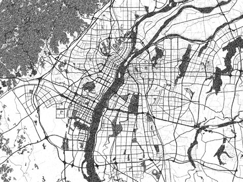 Monochrome sketch map of Nanchang, China, ideal for posters, prints, and travel design.