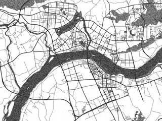 Artistic monochrome city map of Qingyuan, China, created in a hand-drawn style.