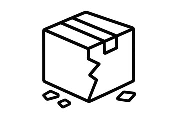 Damaged delivery package icon. Broken cardboard box vector line illustration. Concept of shipping error, fragile product, return, insurance claim, unsuccessful delivery.