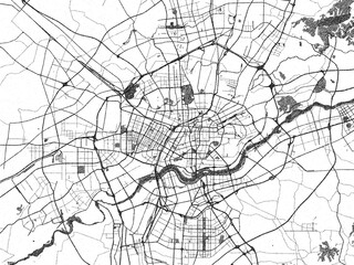 Detailed black and white map of Shenyang, China, in artistic sketch style.
