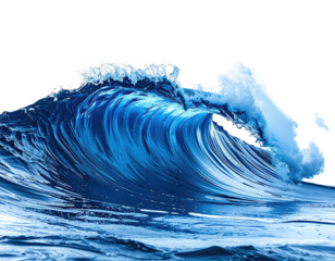 Crystal-clear ocean wave cresting and crashing, isolated on black