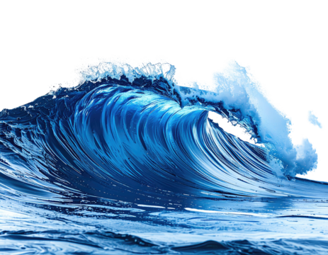 Crystal-clear ocean wave cresting and crashing, isolated on black