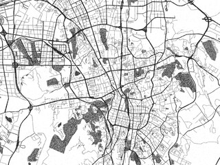 Stylized black and white urban map of Urumqi, China, hand-drawn style for decor and creative use.