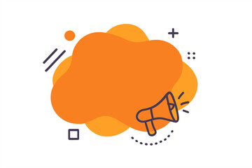 Modern vector banner for promotion or announcement. Abstract liquid shape with megaphone icon and geometric elements. Trendy background for contest or sale with copy space.