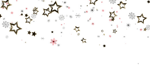 Elegant Christmas and holiday design with gold stars and snowflakes falling against a clean white backdrop. Perfect for celebratory themes, prom