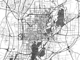 Naklejka premium Minimalist monochrome city map of Tangshan, China, illustrated with urban detail.