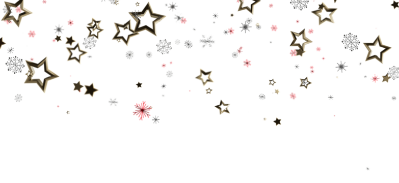 Elegant Christmas and holiday design with gold stars and snowflakes falling against a clean white backdrop. Perfect for celebratory themes, prom