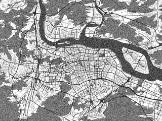 Naklejka premium Monochrome hand-drawn map of Wenzhou, China, ideal for decorative and editorial use.
