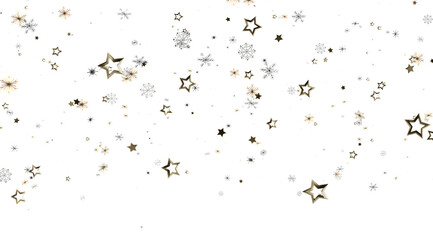 Beautiful celebratory background with gold and silver stars and snowflakes. Perfect for holidays.