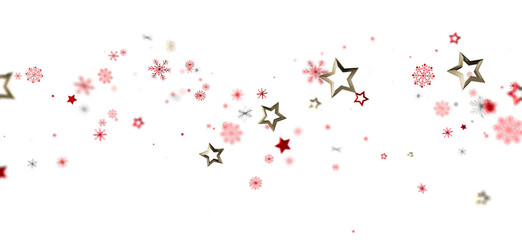 Beautiful winter background with red and gold stars and snowflakes. Perfect for Christmas, New Year, holidays.