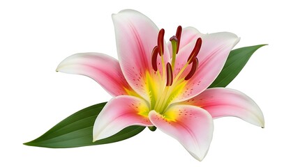 Fototapeta premium Pink and yellow lily flower isolated on white background