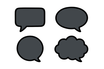 Fototapeta premium Set of blank speech bubbles. Empty comic book text balloons. Dark grey icons for chat, dialogue, thoughts, and messages. Vector graphic elements isolated on white background.