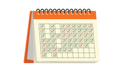 A close up of a calendar with many checkmarks on it.