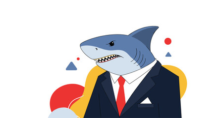 A business shark in a suit looking angry and ready for a negotiation.