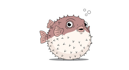 This is a cartoon illustration of a pufferfish blowing itself up to defend itself from predators.