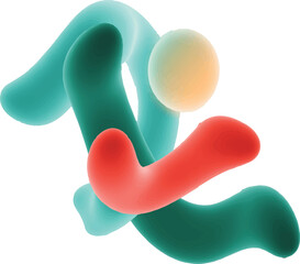 Organic Abstract Shapes in Teal Red and Orange on White Background fluid flowing