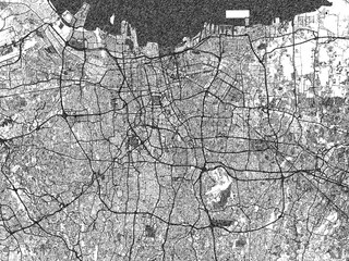 Fototapeta premium Detailed artistic sketch map of Jakarta, Indonesia, in monochrome black and white.