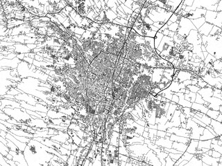 Urban black and white map of Malang, Indonesia, designed in a sketch style for prints.