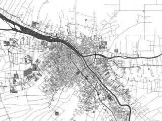 Naklejka premium Detailed black and white map of Pontianak, Indonesia, in artistic sketch style.