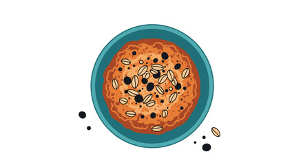 A delectable overhead view of a warmly baked cookie dotted with chocolate chips and crunchy nuts.