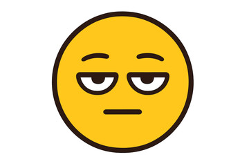 Bored emoticon vector icon. Unimpressed, annoyed emoji face. Sarcastic, disapproving expression. Apathy, indifference, skeptical smiley character. Eye roll emotion symbol.