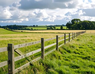 Rural landscape with wooden fence